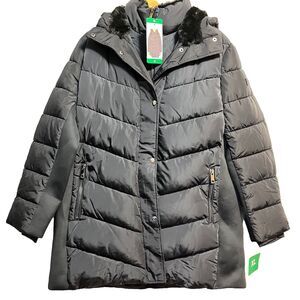 Andrew Marc Women's Faux Fur Hooded Walker Jacket Black Size X-Large NWT